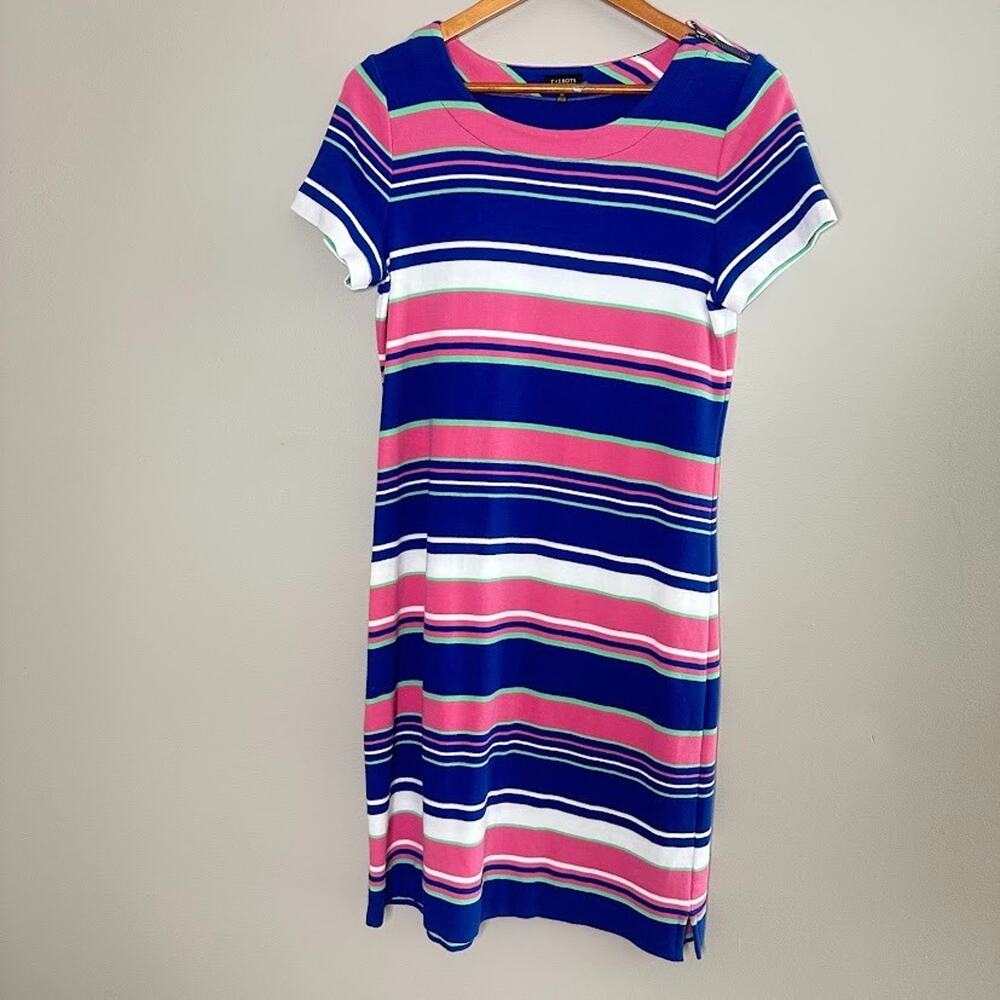 Talbots T-Shirt Dress Womens Multicolor Medium Striped Short‎ Sleeve 100% Cotton